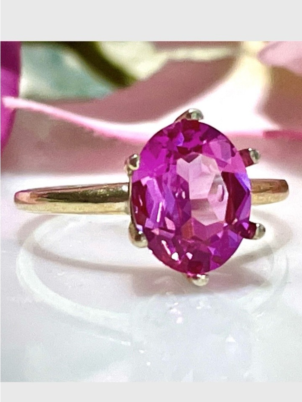 Lab Created Pink Tourmaline 10x8m Solitaire 925 Sterling Solver Ring - Picture 2 of 3